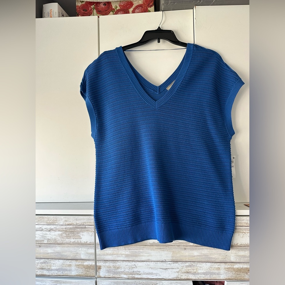 💙 NWT Style & Co XL Abyss Blue 100% Cotton V-Neck Sweater Vest